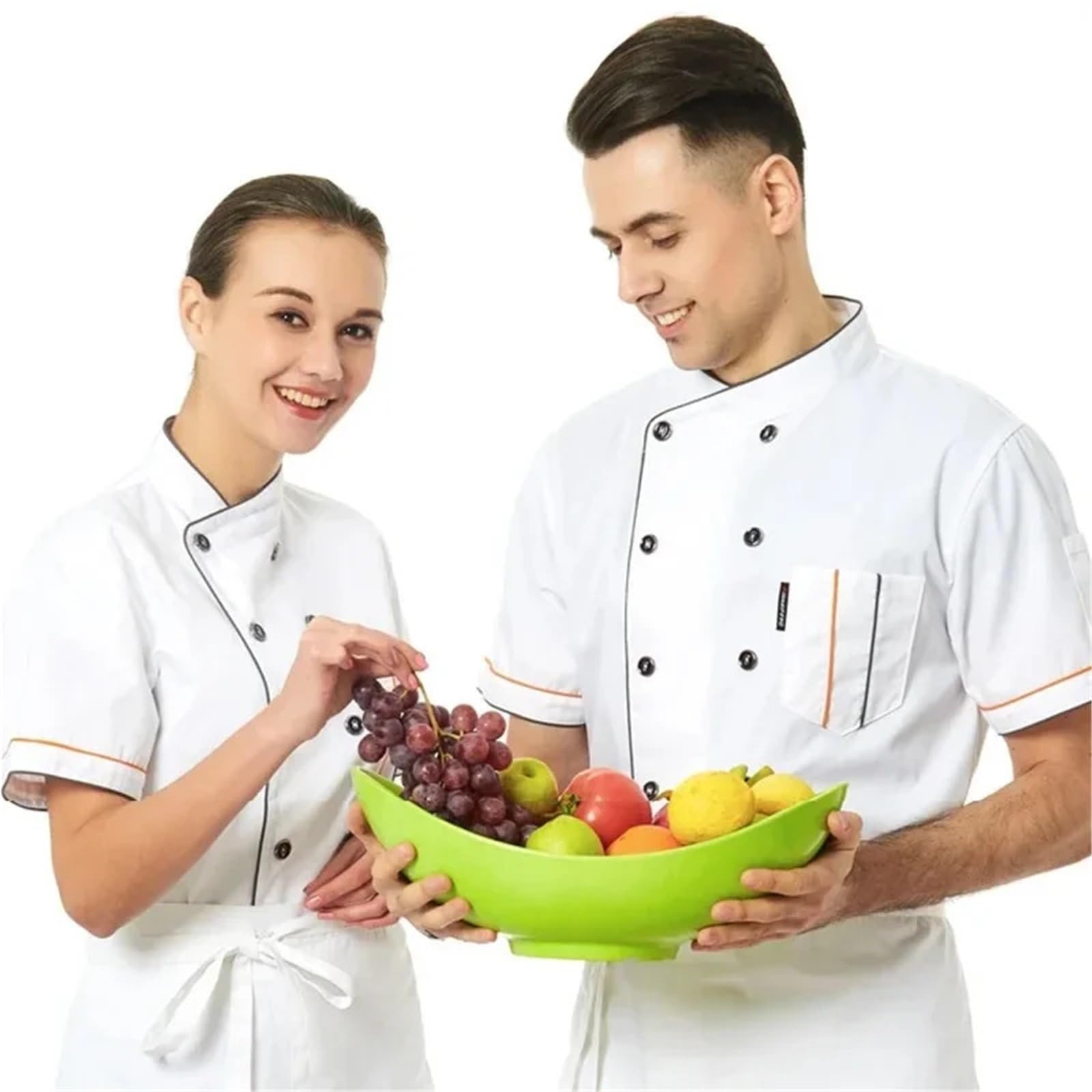 Ropa De Cocinero Chaqueta de Chef de Manga Corta, Abrigo de Cocinero, Uniforme de Trabajo de Barista, Panadero, Camarero, Restaurante, Ropa de Hotel(Pink,XXL)