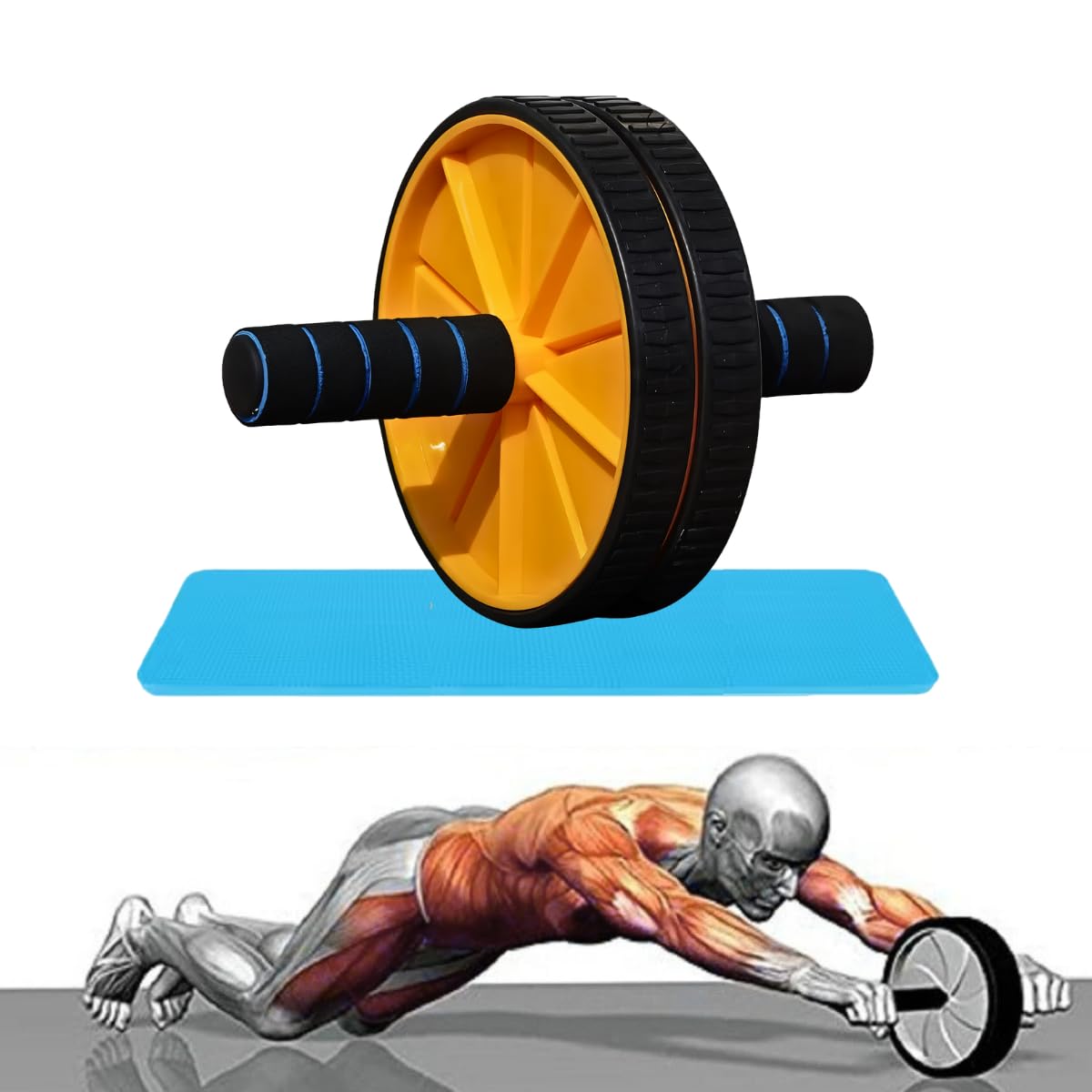 GalBelle Abs Roller Wheel | Home Exercise Gym Equipment for Abdominal Workout | Dual-Wheel Ab Roller with Anti-Slip Grip & Soft Knee Mat for Core Strengthening, Belly Fat Burn & Fitness Training-image-19