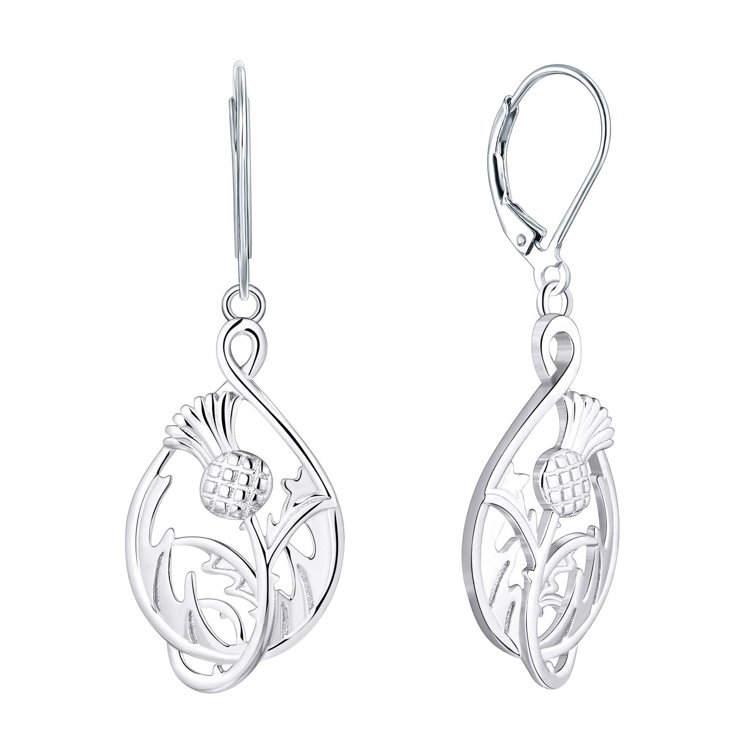 JO WISDOM Pendientes de cardo escocés, plata de ley 925 con diseño de flor de Escocia, para mujer