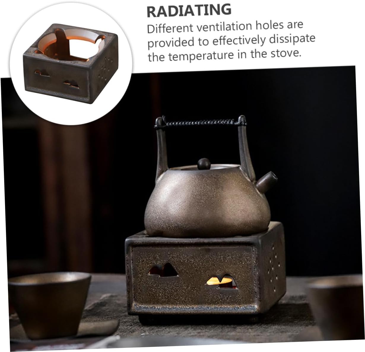 Vintage Ceramic Teapot Warmer Stable Non-Slip Base Retro Tea Pot Heating Stove Even Temperature Control Smooth Polished Surface Essential Tea Heater