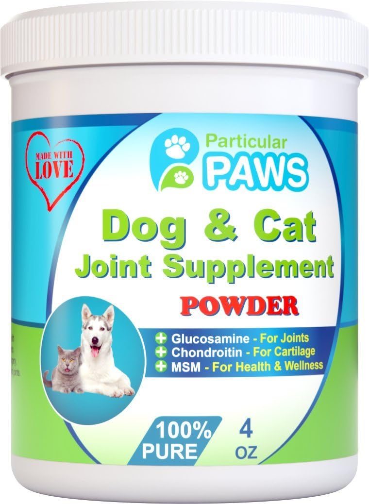 Particular Paws Glucosamine for Dogs and Cats - Powder - Joint & Hip Supplement with MSM, Chondroitin, Hyaluronic Acid and Vitamin C & E - 10 Ounce Powder