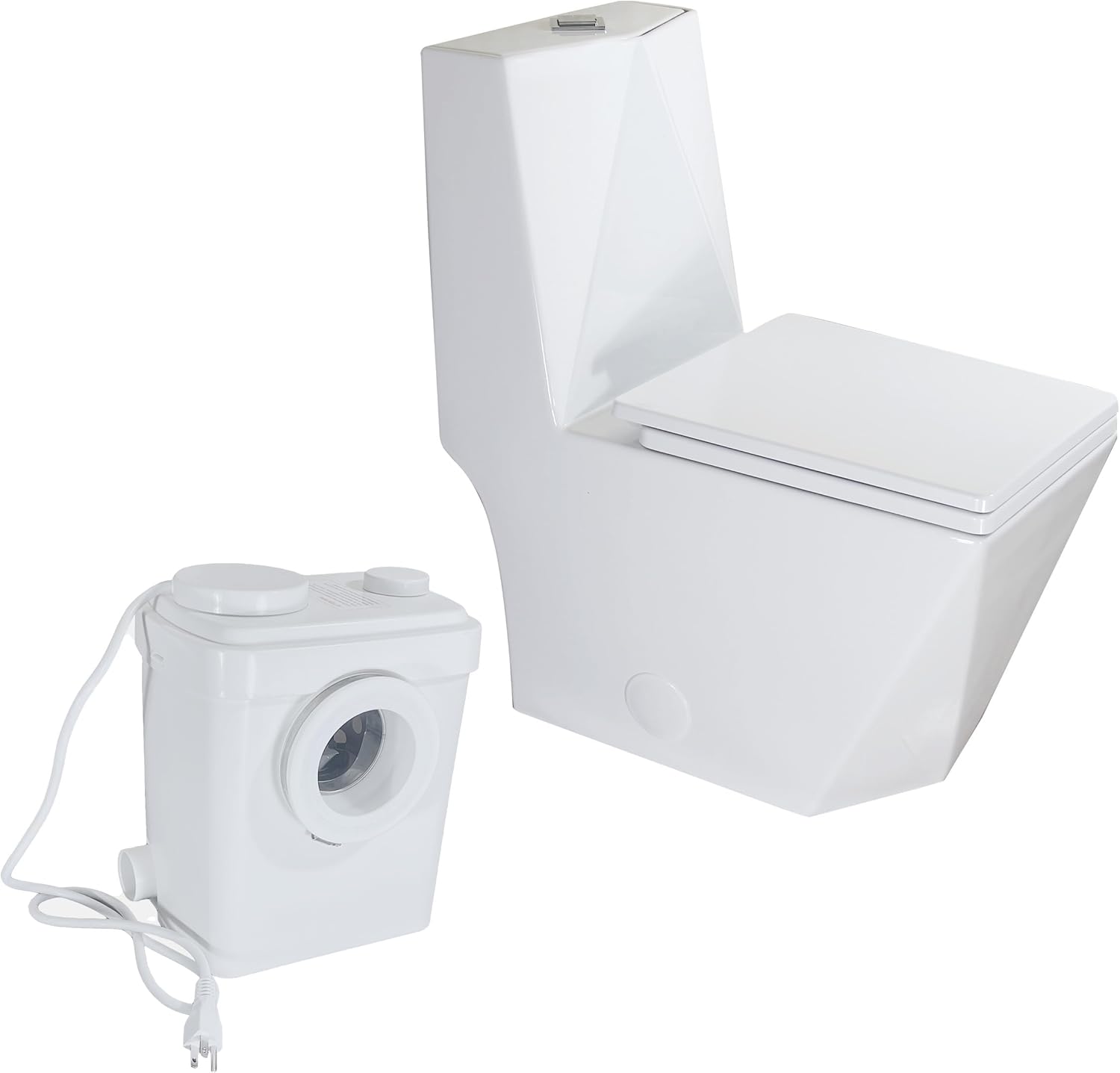WinZo Rear Outlet Toilet Rectangular Bowl with Diamond-shaped Sleek Design Square Dual Flush,Back Wall Discharge For Basement,White