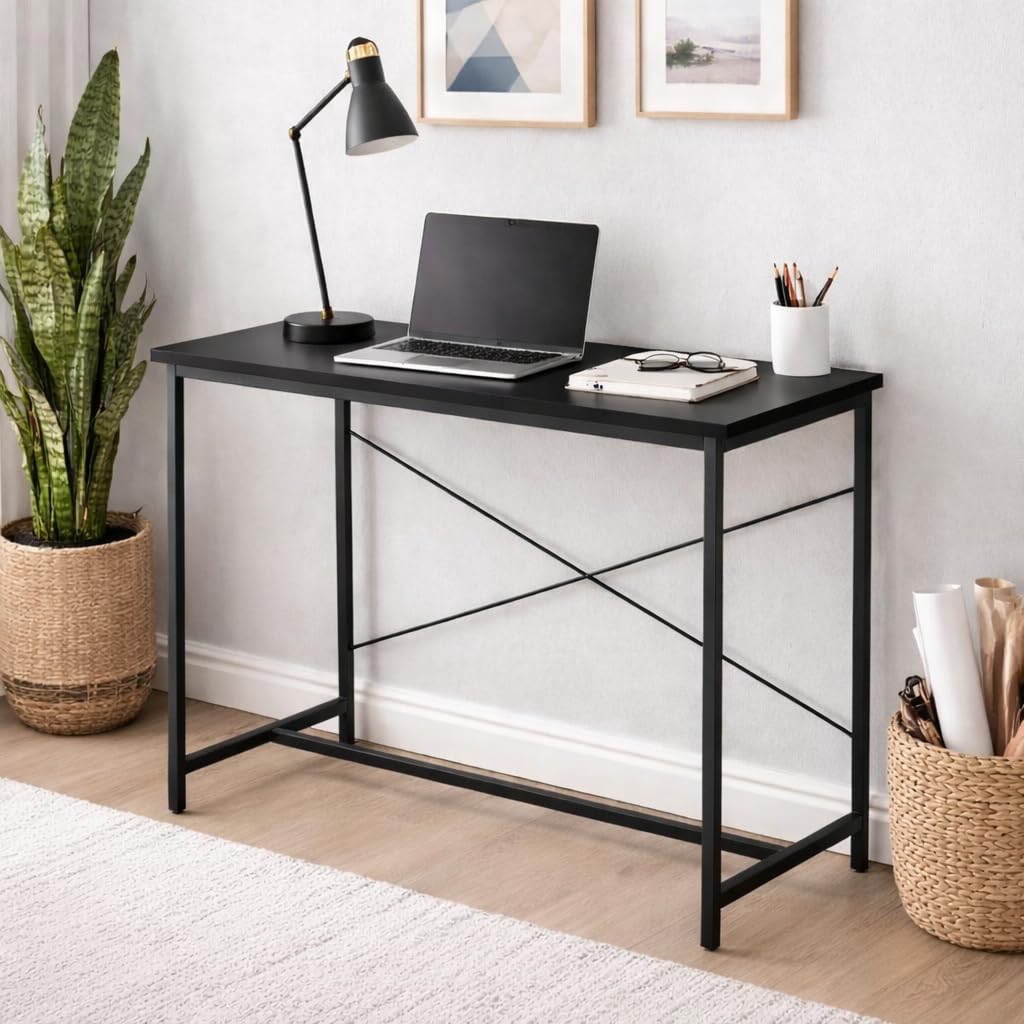 Callas Computer Desk Home/Office Desk | Writing Study Desk | Laptop Table | Modern Simple Desk | Small Desks for Small Spaces | Sturdy Desk for Home, Office, Bedroom, Living Room (Black, ST-10)-image-38