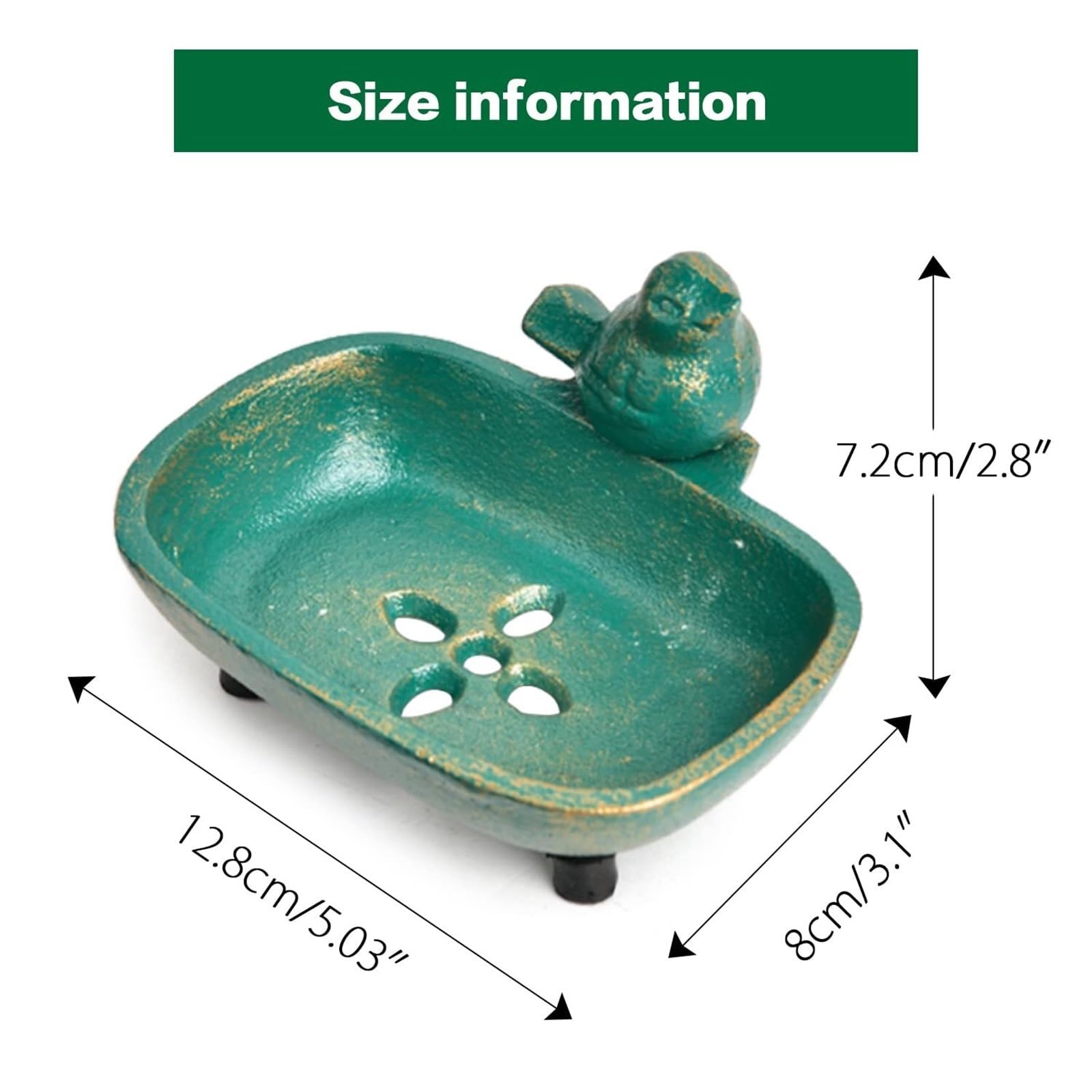 Jaboneras de baño Jabonera drenable de Hierro Fundido Alta Resistencia con Forma Encantadora y Acabado en Oro Verde Antiguo Decoración estética para el baño(Bird Shape)