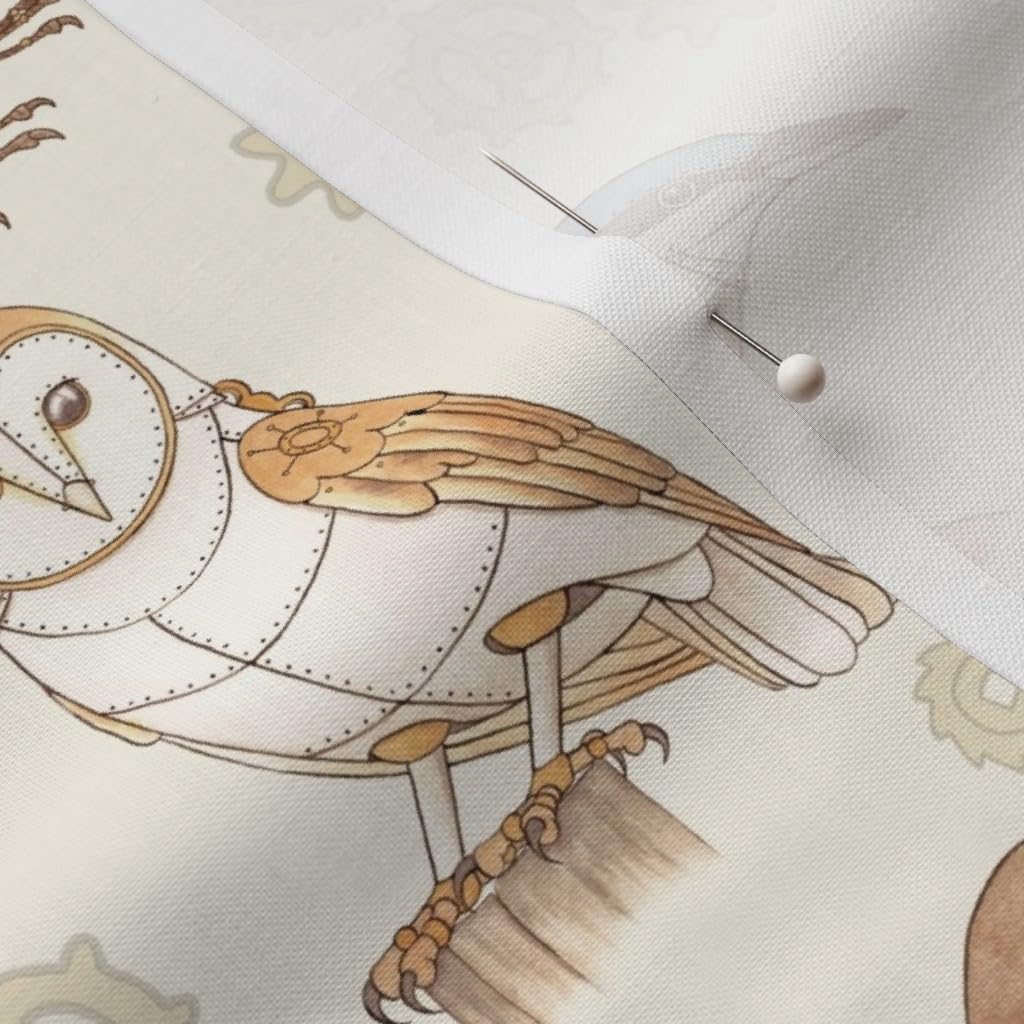 Spoonflower Fabric - Steampunk Clockwork Birds Bird Cog Nature Robin Owl Printed on Petal Signature Cotton Fabric by The Yard - Sewing Quilting Apparel Crafts Decor