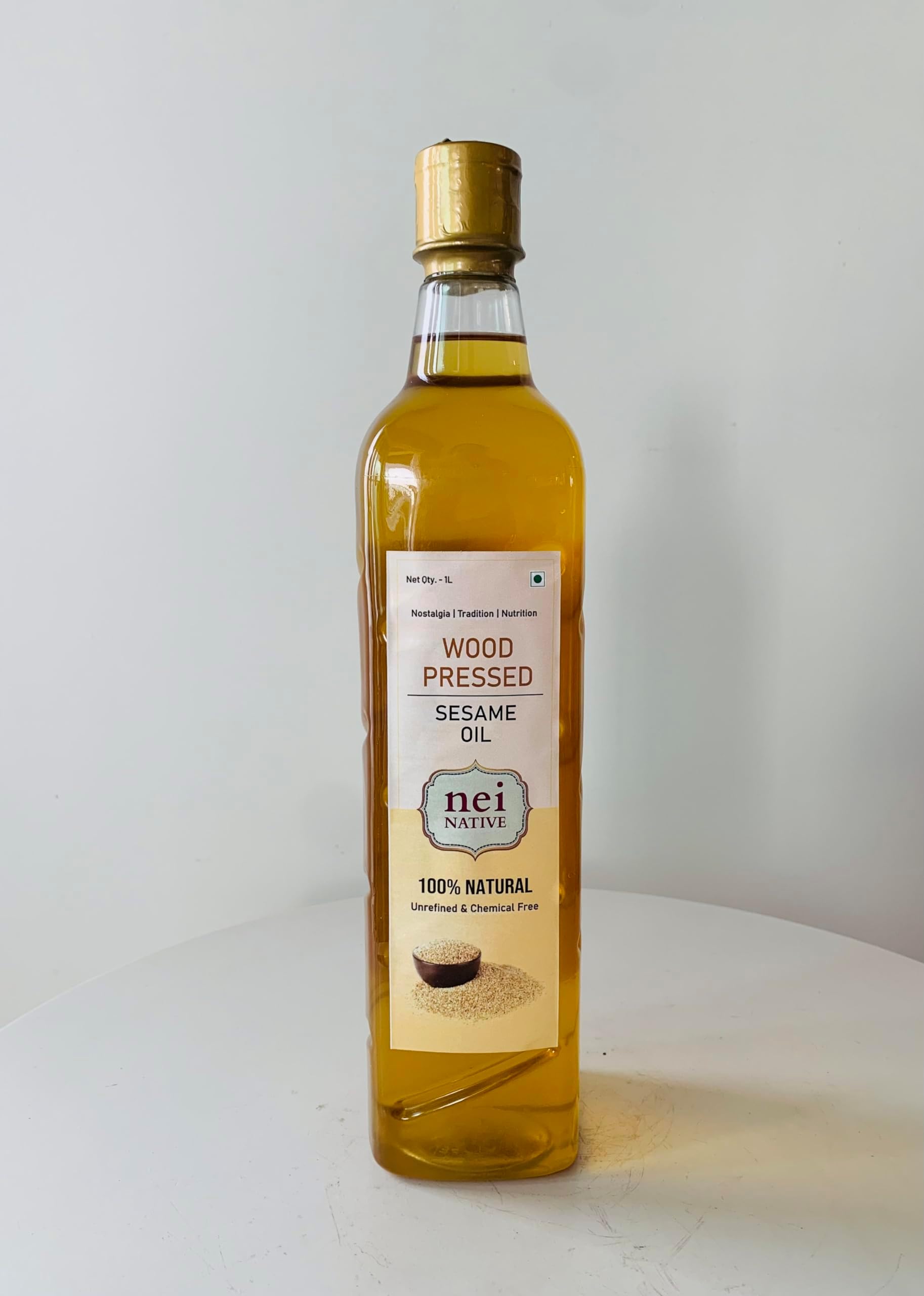 Nei Native Wood Pressed Sesame Oil 1L - Pure, Natural, and Chemical-Free Cooking & Skincare Solution | User-Friendly Bottle | Ideal for Sauteing, Frying, Massage, and Ayurvedic Practices