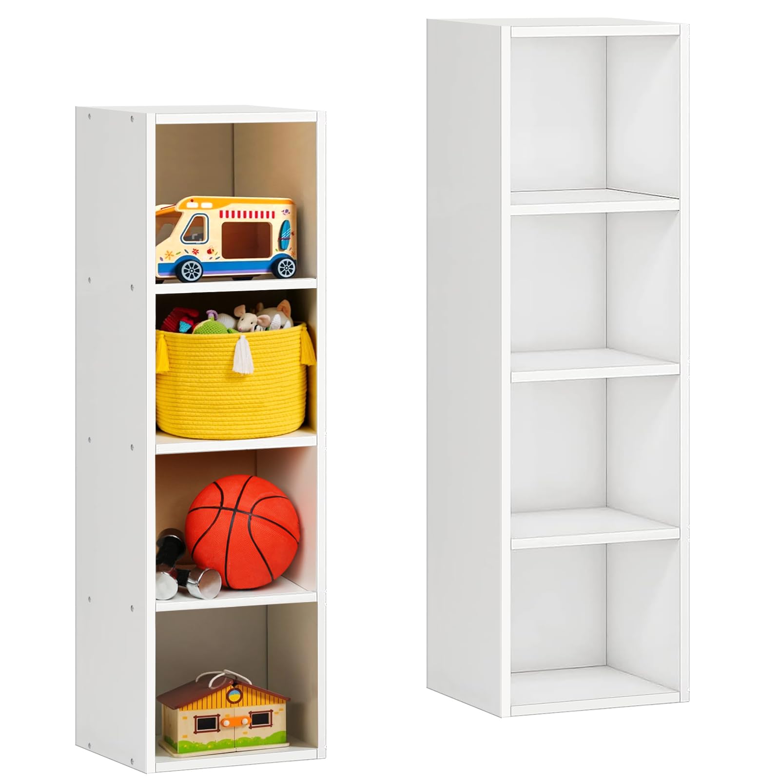 Lucn 4 Tier Cube Bookcase, White Wooden Shelving Display Storage Unit Office Living Room Furniture โ image 1