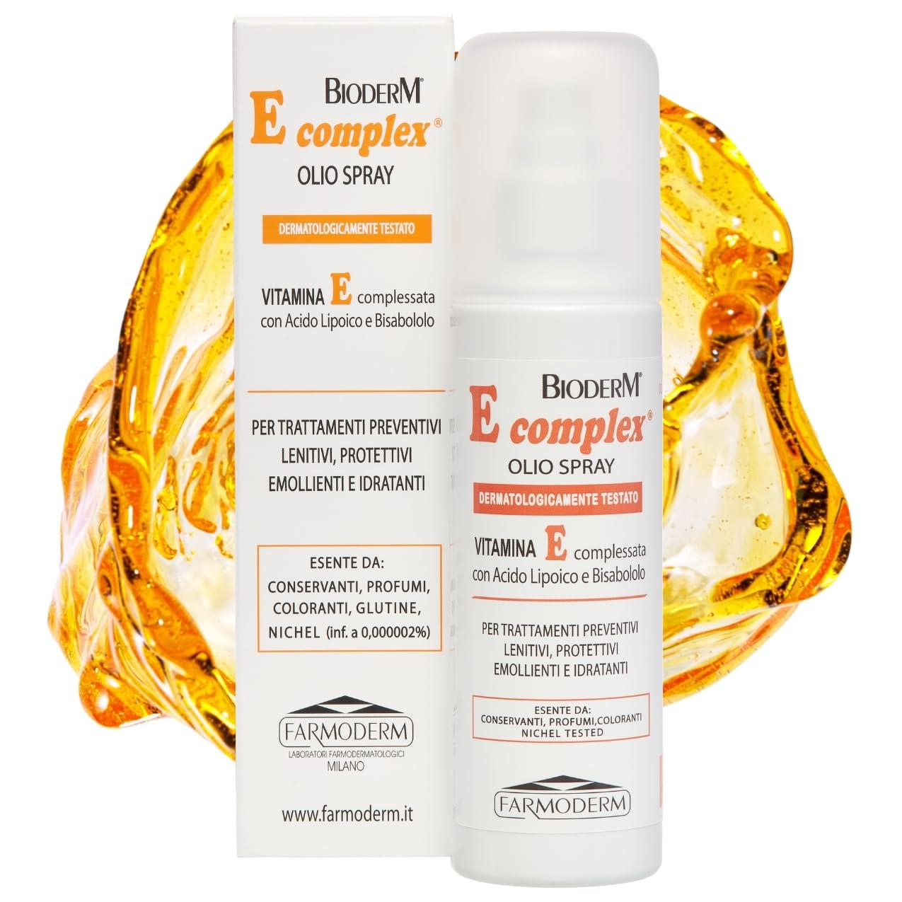 Bioderm Vitamina E Complex Olio Spray – Olio Nutriente e Lenitivo con Vitamina E | Idratante Antiossidante per Pelle Secca, Sensibile o Irritata | Uso Viso, Corpo (125ml)