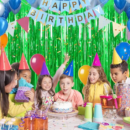 Image of Crosize 3 Pack 3.3 x 9.9 ft Green Foil Fringe Backdrop Curtain, Streamer Backdrop Curtains, Streamers Birthday Party Decorations, Tinsel Curtain for Parties, Galentines Decor, Preppy, Photo Booth