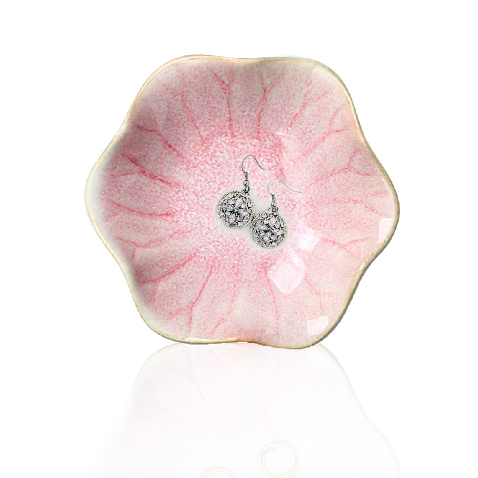 1PCS Ceramic Trinket Dish Ring Dish, Ceramic jewelry dish, Flower Jewellery Dish, Jewellery Dish Trinket Tray, Jewelry Plate for Women Wedding Gift, Mother’s Day Valentine’s Day Gift, Women (Pink)