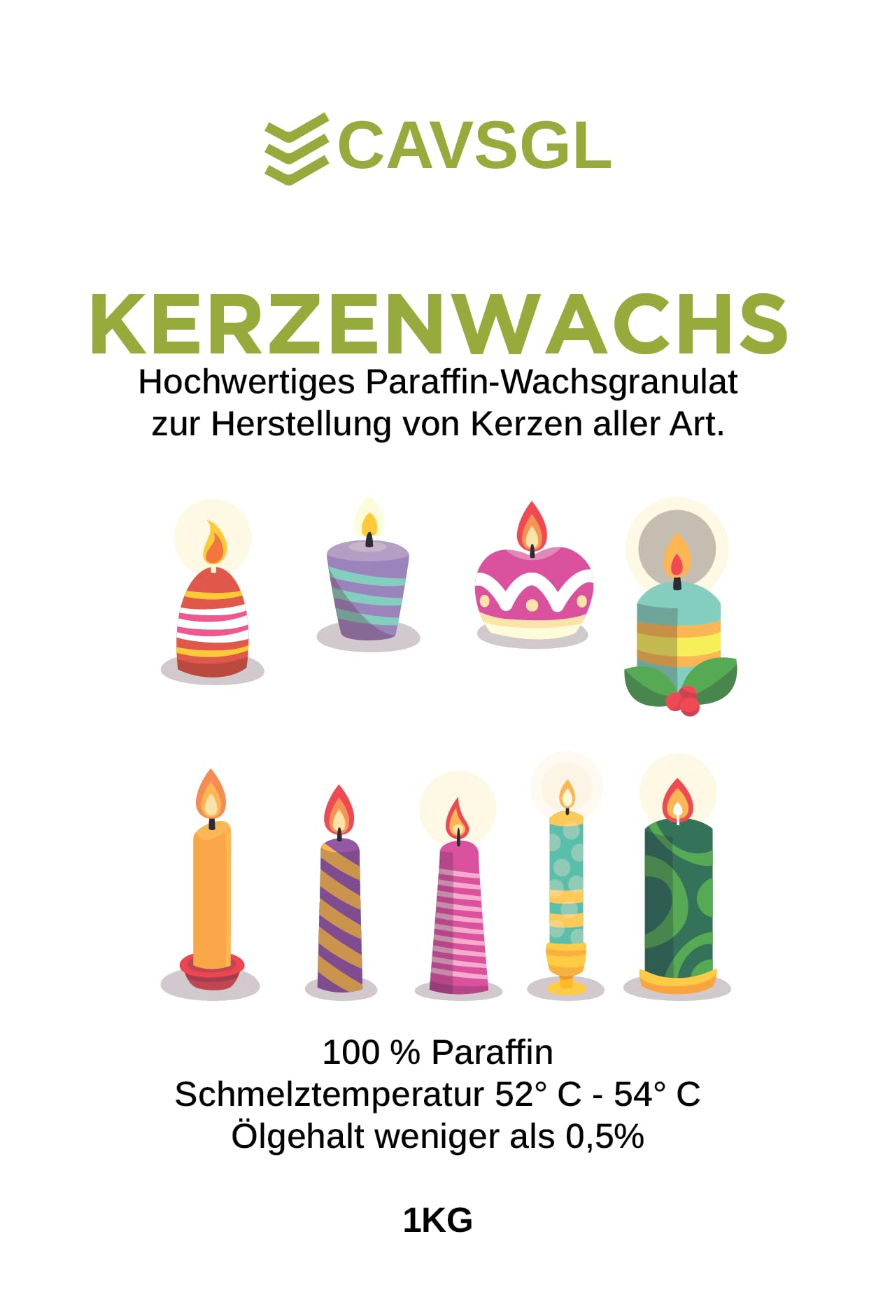 Kerzenwachs Granulat - 5 Kg - Weiß - in Pulverform zur Herstellung von Kerzen - Paraffin Wachsgranulat Hochrein - Made in Germany - CAVSGL