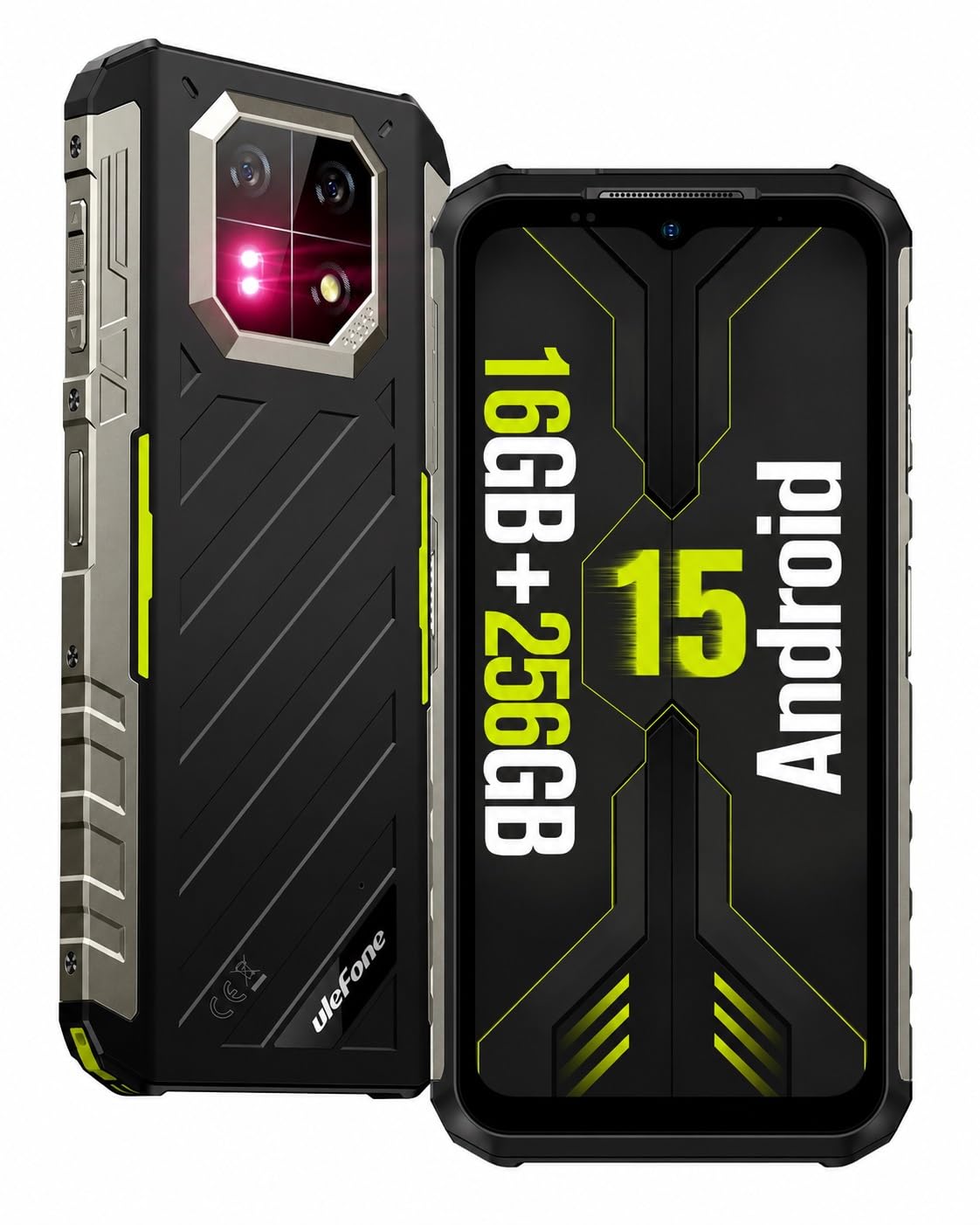 Ulefone Armor 22 Smartphone Incassable Android 15, 16Go RAM+256Go ROM/512Go TF, Écran 6.58" FHD+ 120Hz, Caméra Nocturne 64MP, Batterie 6600mAh 33W, 4G Dual SIM/NFC/IP69K Téléphone Étanche Vert