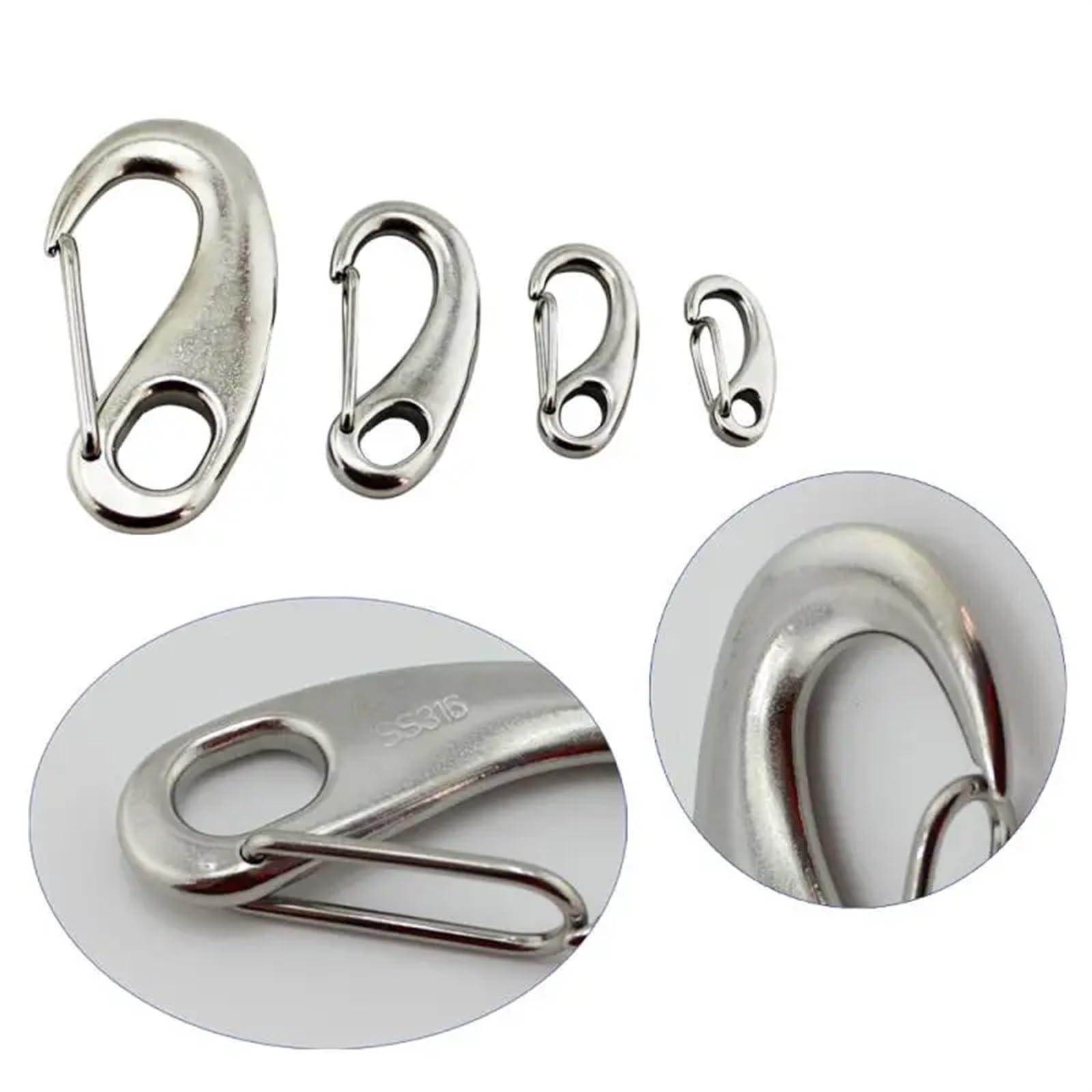 Mosquetones Pequeños 10 Uds. Ganchos de Resorte con Forma de Huevo Marino 316 Acero Inoxidable Multifuncional Senderismo Camping cinturón mosquetón Gancho de liberación rápida(100mm(10pcs))