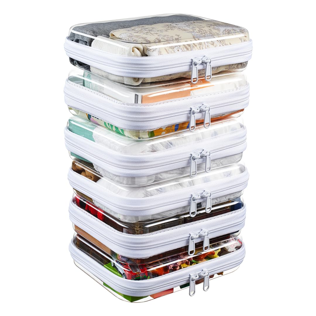 6-Pack Medium Minus Clear Hard Shell Zipper Pouches, Clear Zipper Bags, Hard Case Pouches for Purse & Diaper Bag Organizer, and Travel Essentials (6M-)-picture-26
