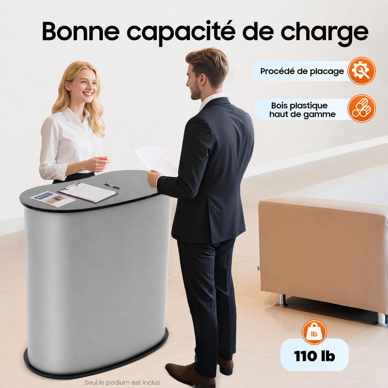 Comptoir de Réception Pliable, Présentoir d'exposition, Guichet de Bureau Pliable, Comptoir de Vente pour Réception d'entreprise, Exposition, Démonstrations de Produits, 40 x 90 x 90 cm
