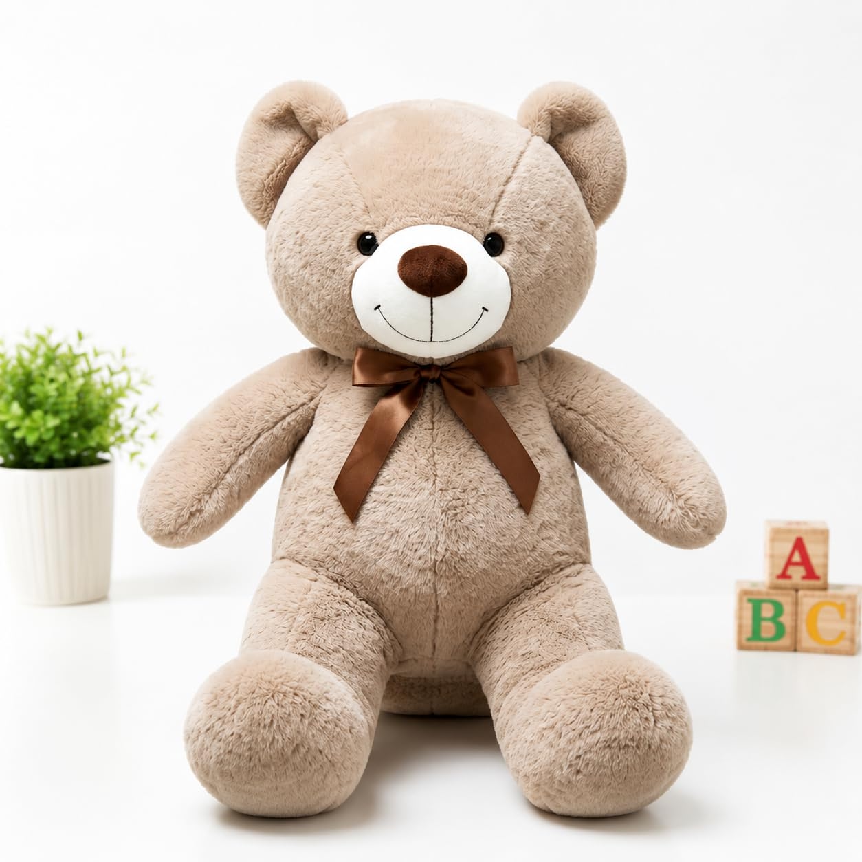 beige long leg Teddy Bear Plush Stuffed Animal Toy, 2 Feet, Brown bow | Soft Plush Material, Satin Bow Ribbon, Kids & All Ages, Huggable & Cuddly, Sitting Pose-image-23