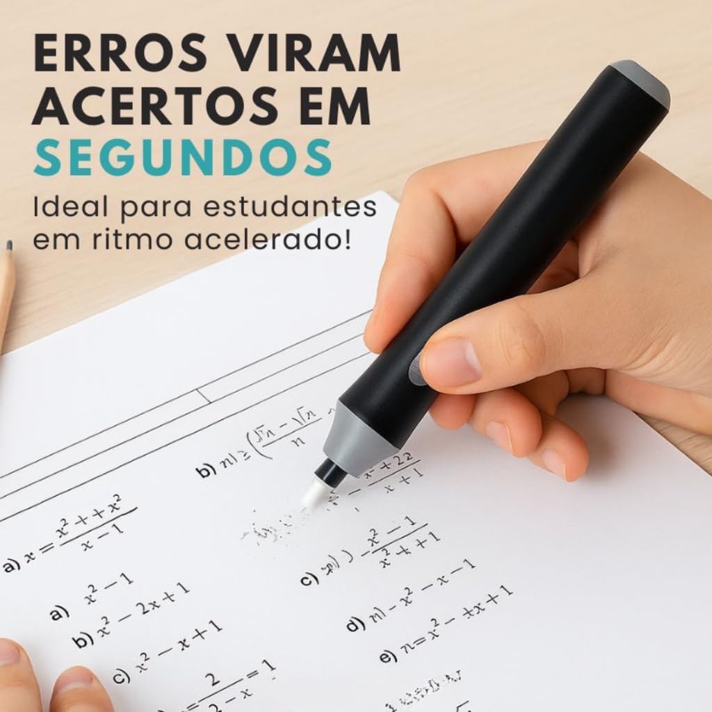 Kit Borracha Elétrica 25 Peças Portátil com Design Ergonômico – Ideal para Desenhos Técnicos, Esboços Artísticos, Escrita e Correções Precisas, Leve e de Fácil Uso Á Pilha Preto Premium Kit Borracha Elétrica 25 Peças Portátil com Design Ergonômico – Ideal para Desenhos Técnicos, Esboços Artísticos, Escrita e Correções Precisas, Leve e de Fácil Uso Á Pilha Preto Premium
