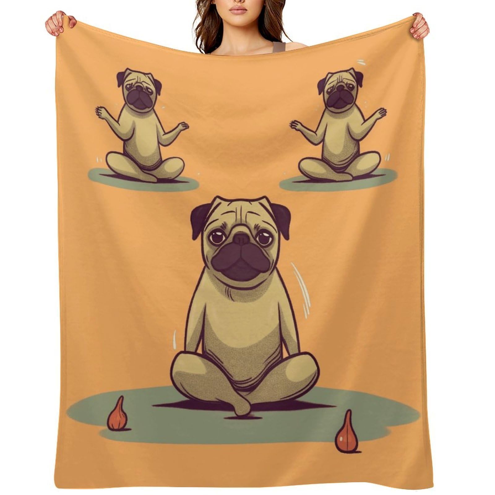 Yoga Pug Throw Blanket for Couch and Bed Super Soft Warm Lightweight Throw Blankets Cozy Fuzzy Flannel Blanket Personalized Decorative Blankets for Sofa Decor 50"x60"