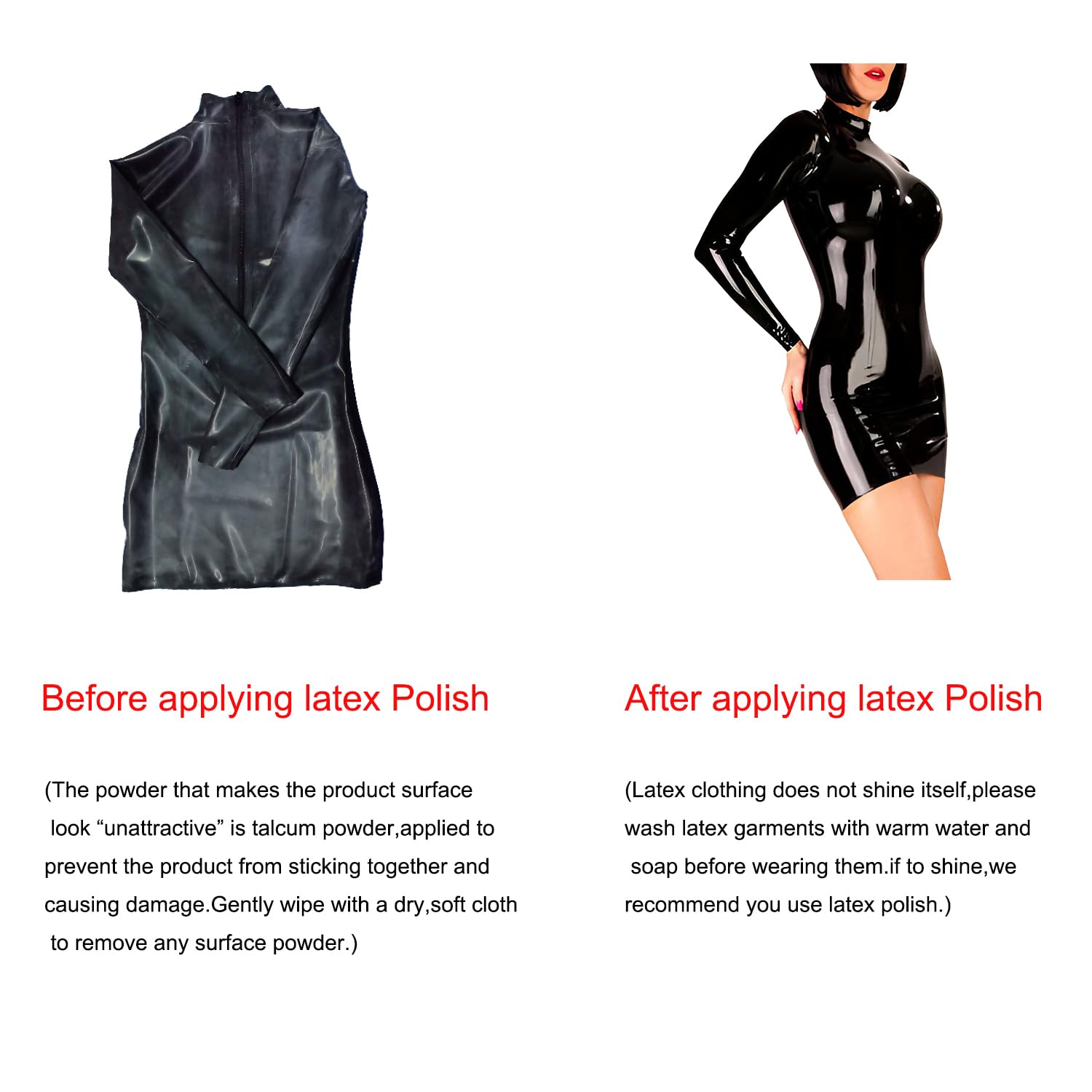 GREEFEI Latex Women Rubber Dress,Long Sleeve Bodycon Latex Dress with Back Zipper Party Cosplay Clothing: XX-Large