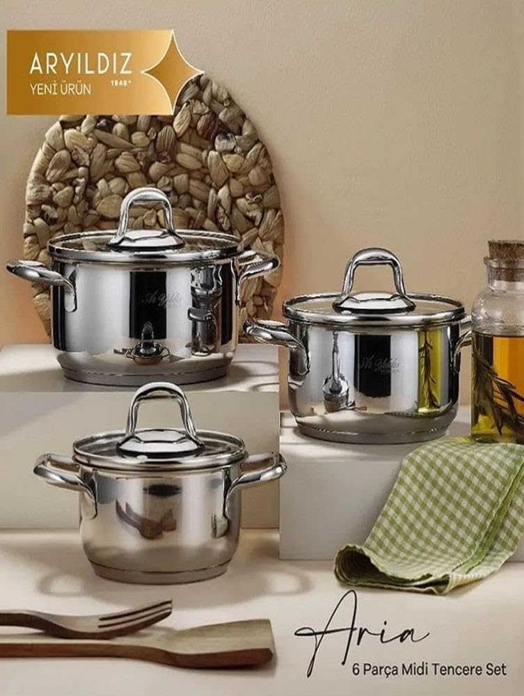 Ar Yıldız Aria 6 Parça Çelik Sahan Set 14-16-18 Cm Ar256855
