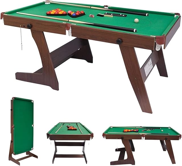 HLC 5FT 6FT Folding Pool Table Snooker Table Set Steady Space Saving Billiards Table with All accessories Indoor Outdoor, Great for Kids and Adults