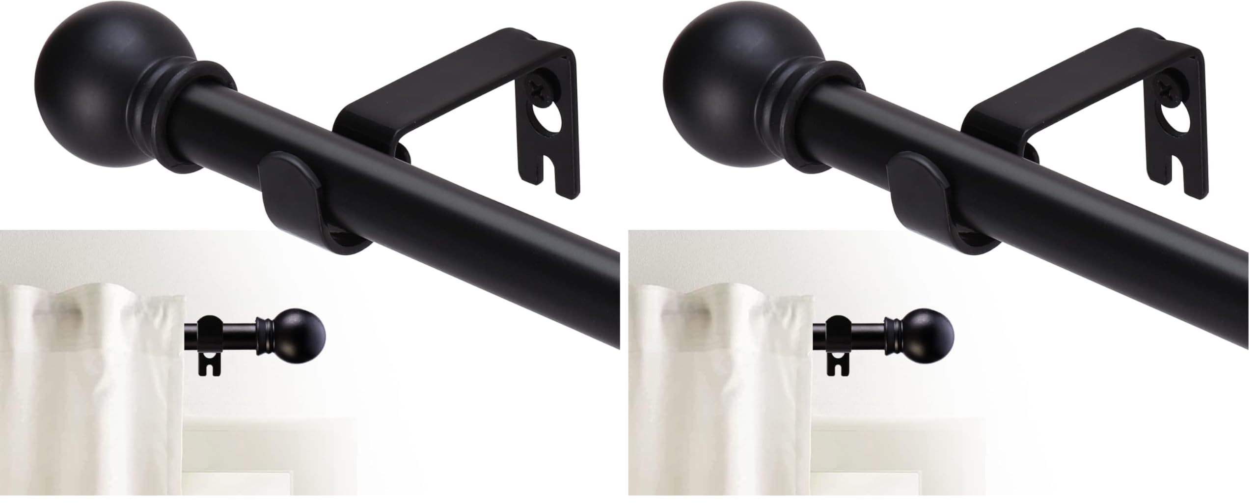 Curtain Rods for windows 32-62 inch, 5/8 inch Decorative Matte Black Splicing Heavy Duty Metal Curtain Rod set with Brackets (Pack of 2)