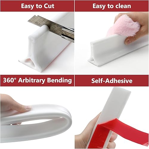 Miniatura 5 de Presa de agua plegable de 67 pulgadas, umbral de ducha, sistema de retención y tapón de agua, mantiene el agua dentro del umbral, separación seca y