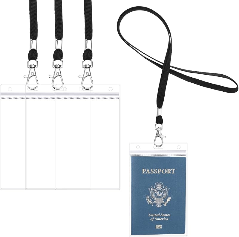 3 Pack 4x6inch Extra Large Passport Holders ID Badge PVC Card Holder with Black Lanyards, Clear Passport Cover Waterproof Lanyard Card Holder Passport Sleeve Protector for Cruise Credit Card Ticket
