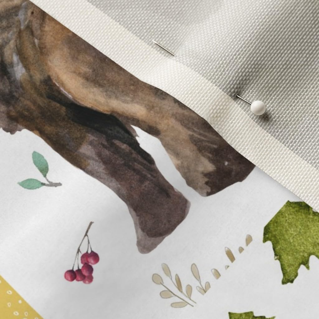 Spoonflower Fabric - Woodland Baby Watercolor Bear Forest Animal Green Yellow White Quilt Printed on Upholstery Velvet Fabric Fat Quarter - Upholstery Home Decor Bottomweight Apparel