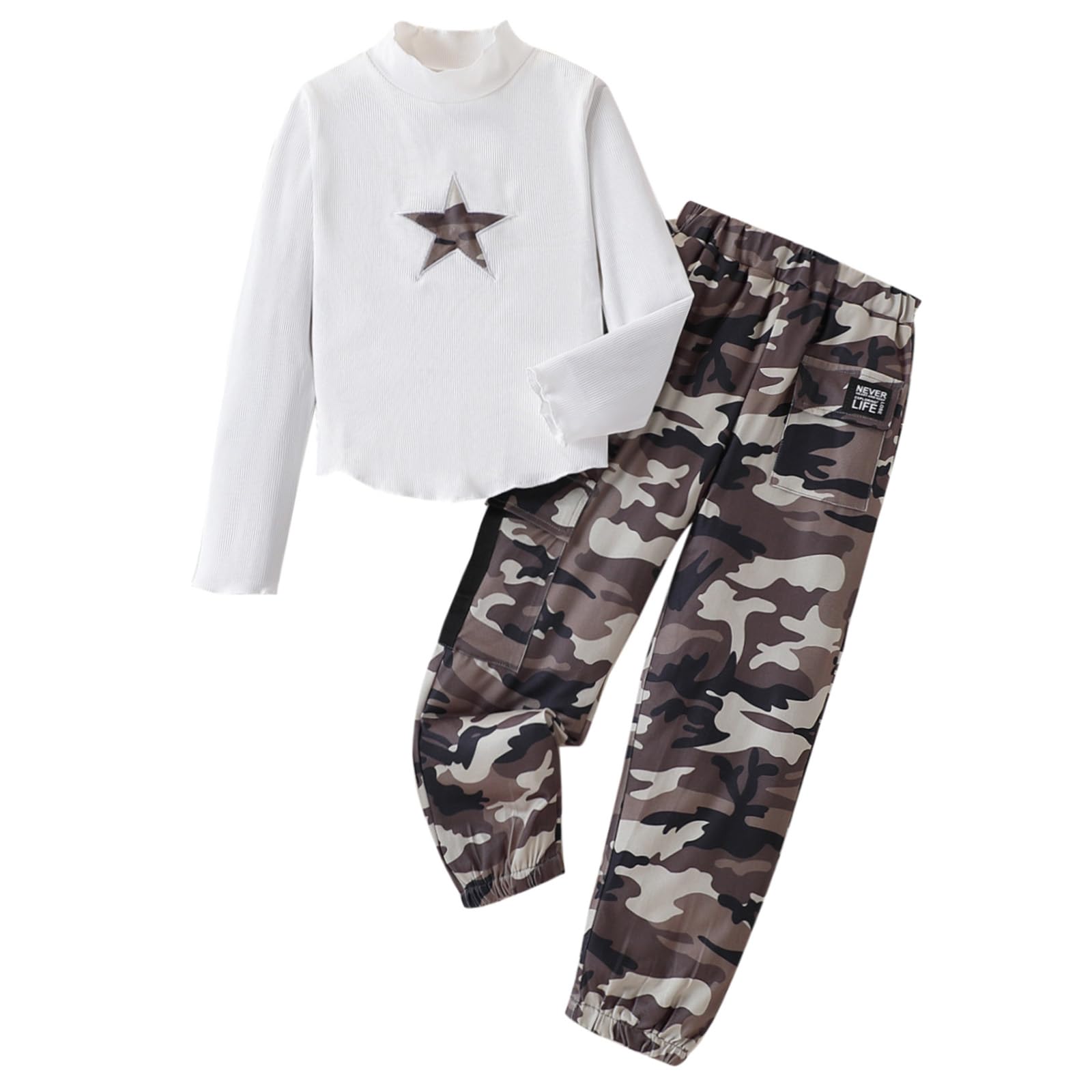 Azmxynol Girls Clothes 2 Piece Outfit Long Sleeve Crop Top + Cargo Pants, Tween Fall Clothing Set, Sizes 5-16 Years 15-16 Years Camo