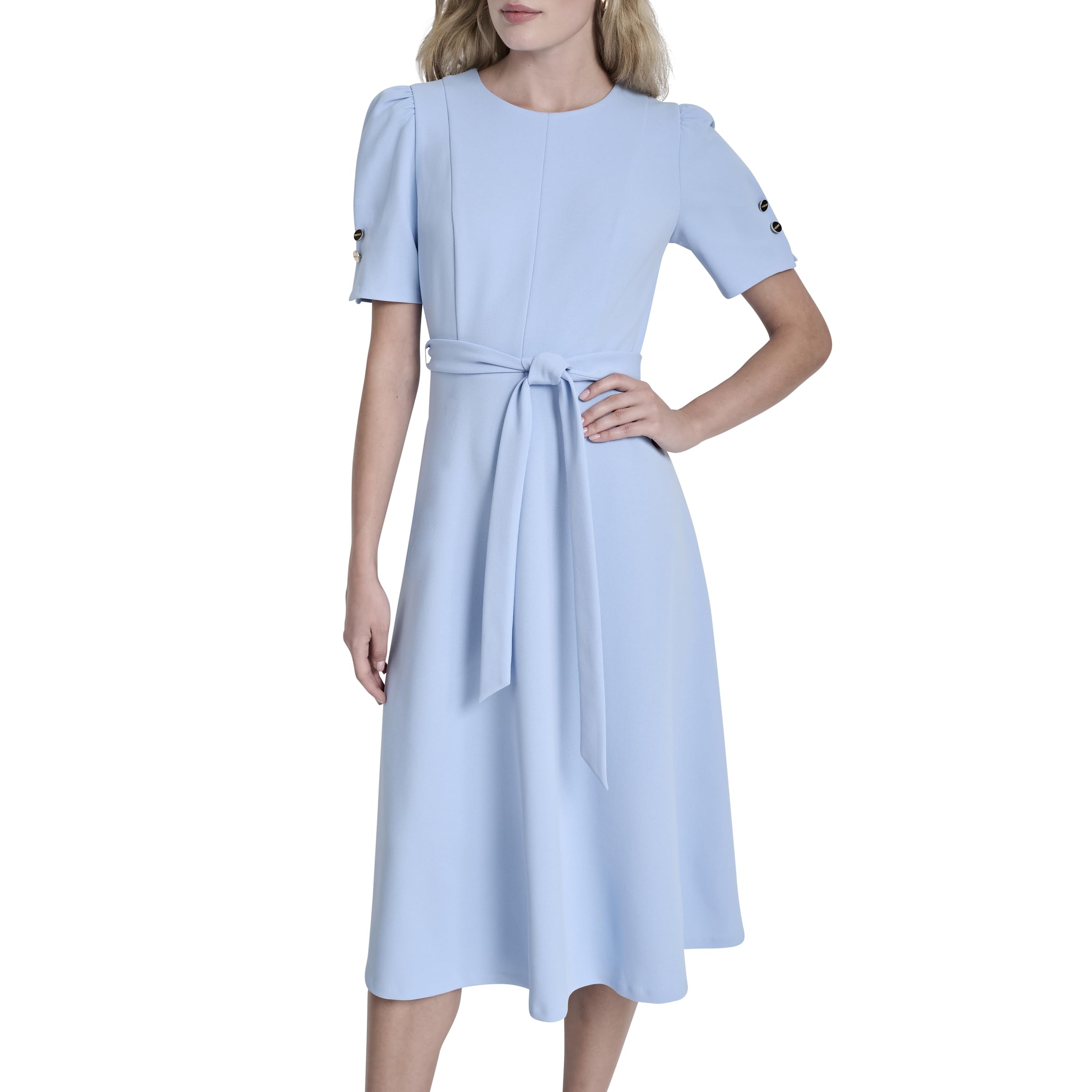 

                                                    DKNY Women's Short Puff Sleeve Jewel Neck Midi Dre