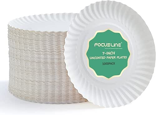FOCUSLINE 7 Inch Paper Plates, White Paper Plates Uncoated, Everyday