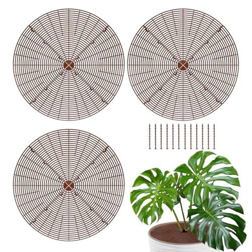 ANPHSIN 3 Plant Pot Grid Cover Protectors from Animals - 20.8 Dia Cuttable Flower Pot Soil Cover with 36 Stakes Keep Cats Out of Potted Plants Indoor Cat Digging Stopper Baby Safety