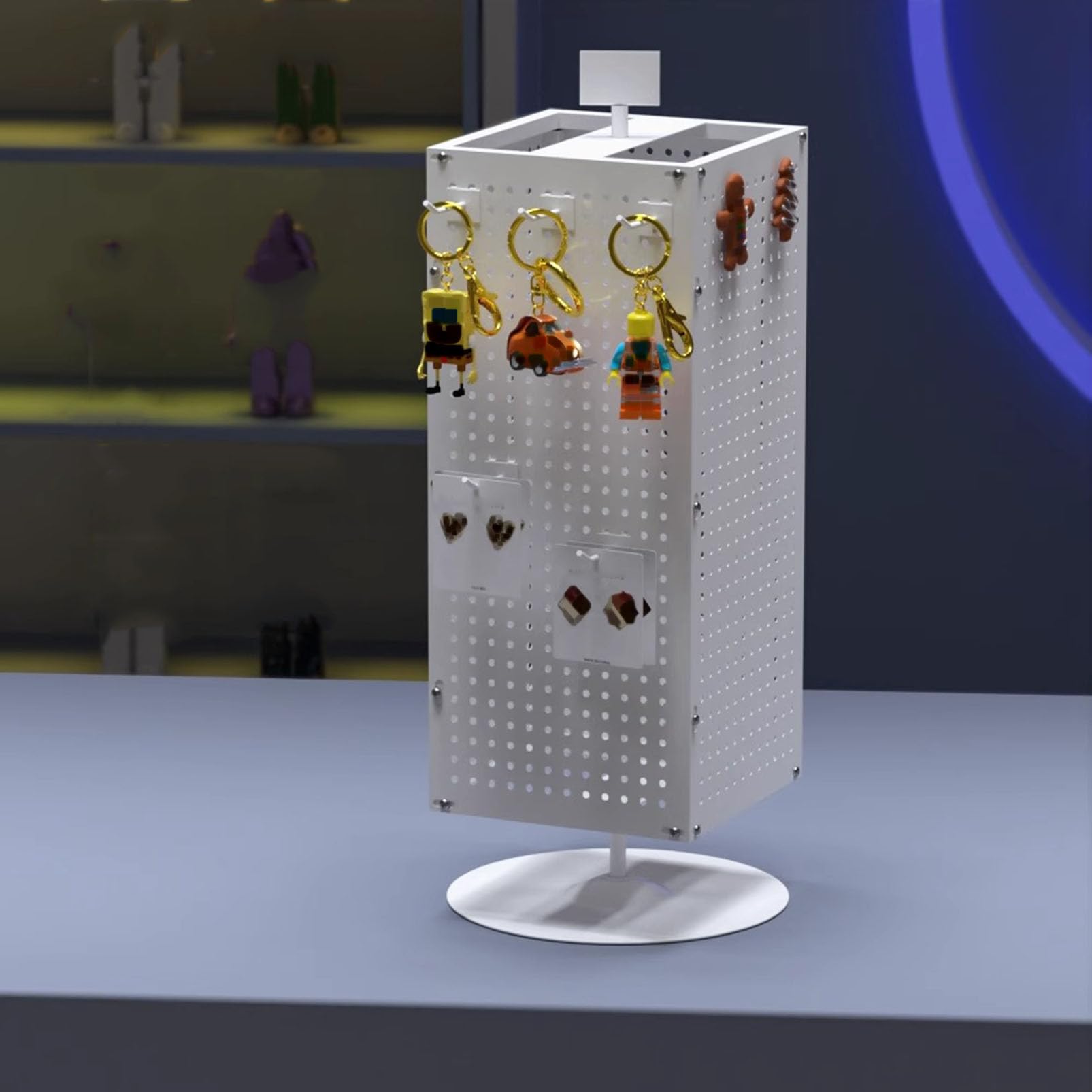 Drehbarer Präsentationsständer mit 40 Haken, 360° drehbares Bastelregal, Metall-Stecktafel, Schlüsselanhänger, Schmuck-Organizer für Einzelhandel und Ausstellungsraum