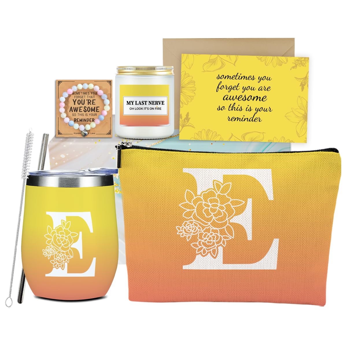 Initial E Monogrammed Gifts for Women Personalized Gifts for Women Teacher Boss Manager Coworker Employee Christmas Appreciation Farewell Promotion Housewarming Birthday Monogram Gift Basket Set