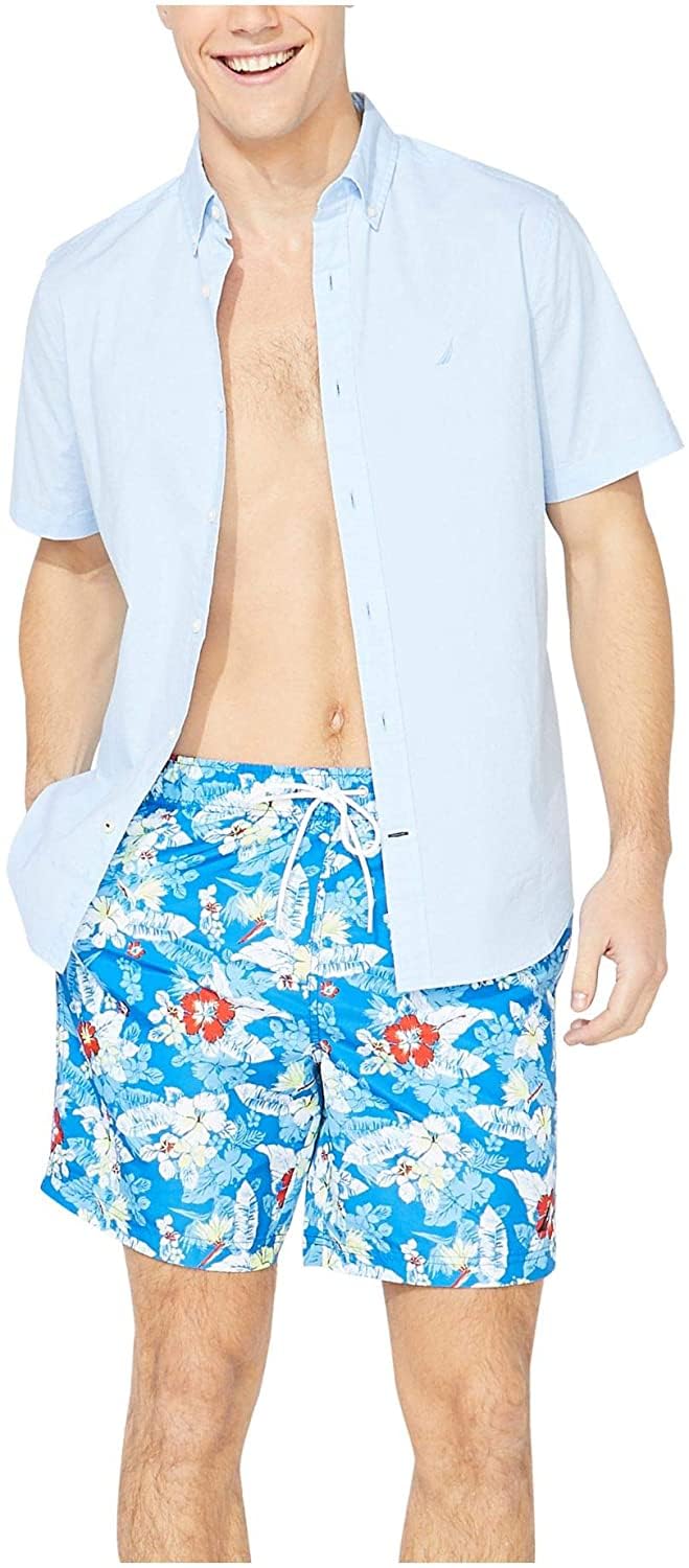 Nautica 8" Floral Print Quick-Dry Swim Blue 2XL