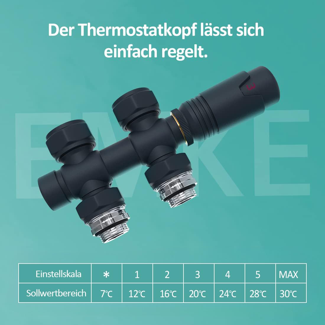 EMKE Ventielarmaturen ventielkraanblok set met thermostaat ventielmatuur, antraciet kraanblok verwarmingsaccessoires hoek en doorgangsvorm, 7 versteltransmissie, 16*G1/2