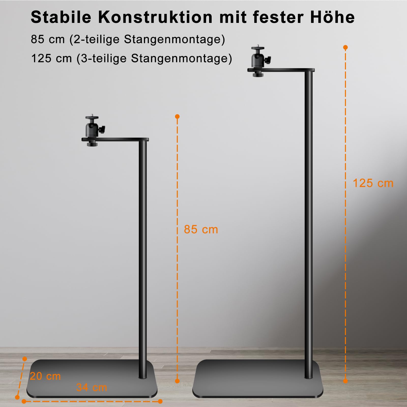 Supporto da pavimento per proiettore, 85/125 cm, orientabile a 360° | vite da 1/4", base in metallo a forma di L, per home theater, ufficio e presentazioni
