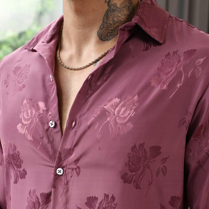 Image of CAHOOT Men's Hexagon-Lined Shirt | Casual Wear | Spread Collar | Long Sleeve | Button Closure | Shirt Crafted with Comfort Fit for Everyday Wear