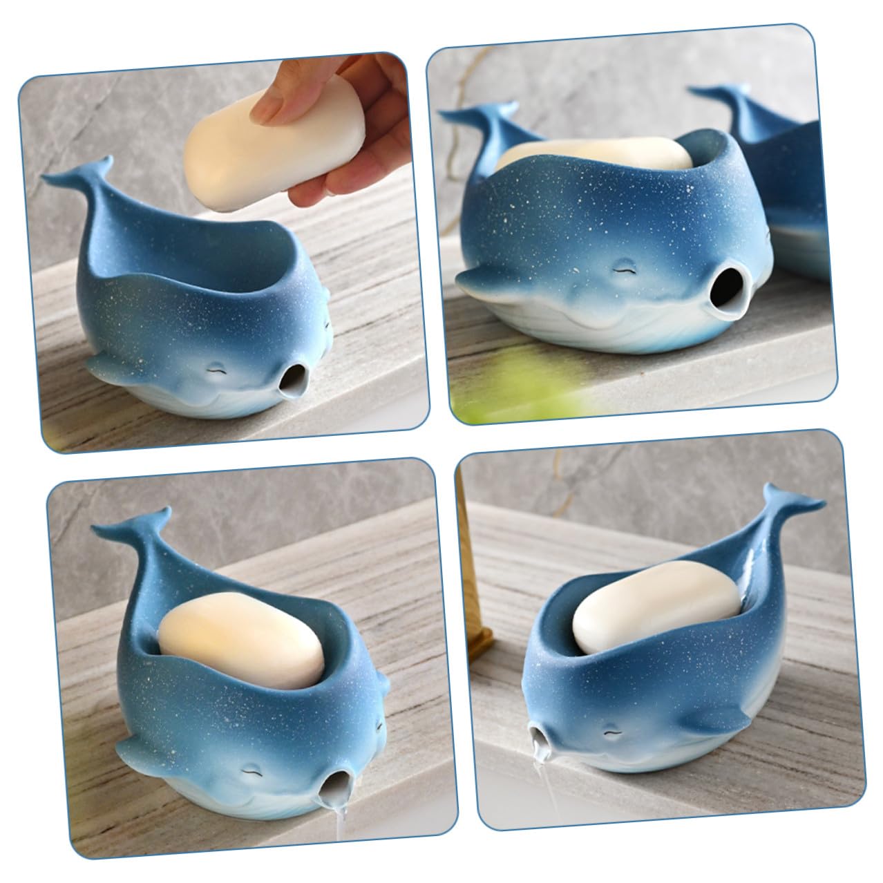 WOONEKY Portasapone in Ceramica con Scarico Vassoio Porta Sapone Drenante per Bagno e Cucina Supporto Multiuso per Sapone e Accessori Design Carino e Facile da Pulire
