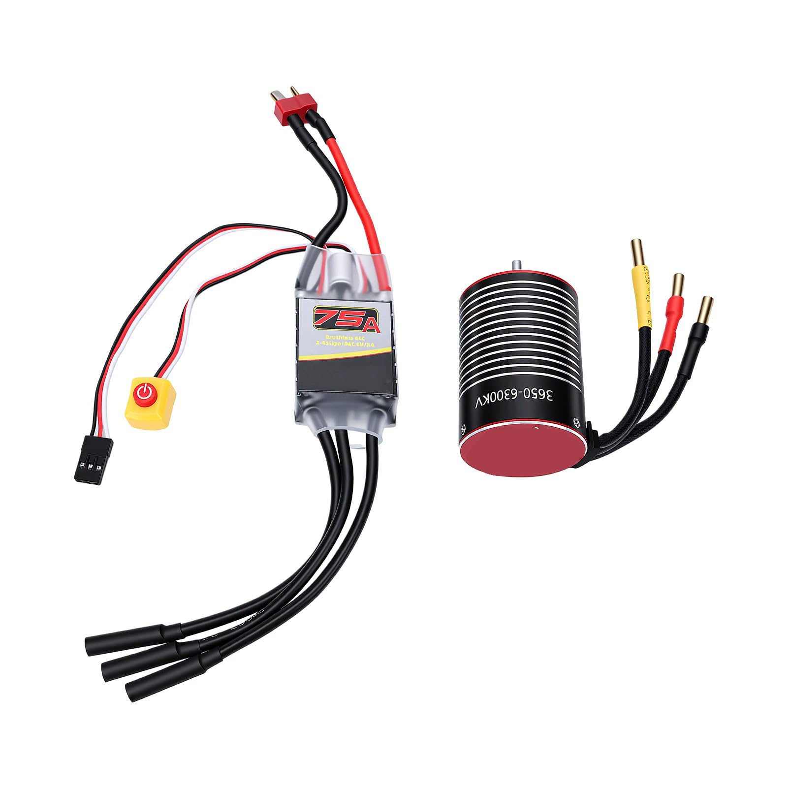 Keenso Bezszczotkowy Silnik i Zestaw ESC, Bezszczotkowy Silnik 6300KV RC z 75A ESC, Aluminiowy Radiator CNC 6061, Wodoodporny System dla 1 10 Kierowców Samochodów RC i łodzi