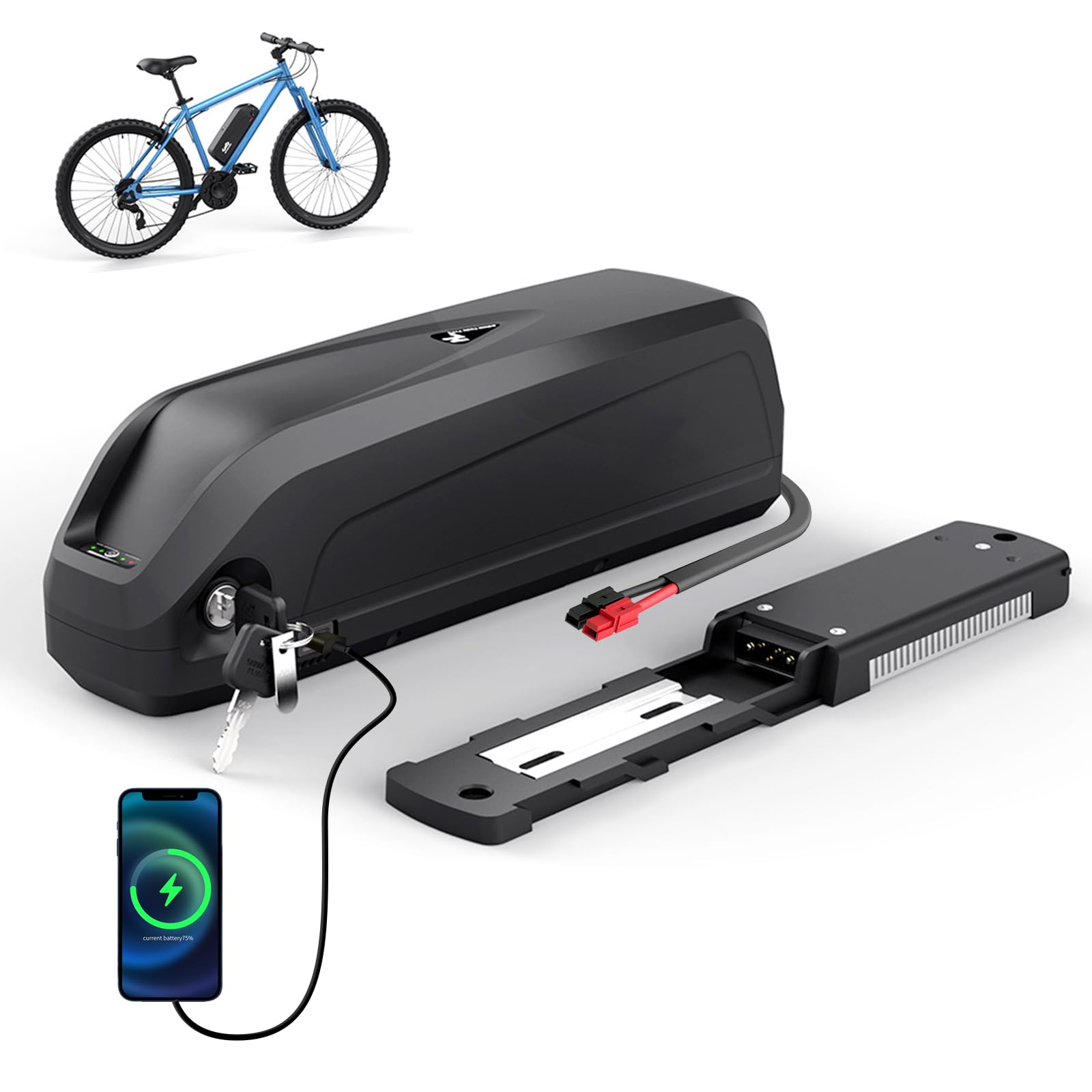 36V/48V Ebike Akku mit Smart BMS, E Bike Aakku mit Schnellladegerät im DE-Lager, Fahrrad Akku mit BMS und Zellen der Klasse A für 250–1500W Bafang und andere E-Bike-Umrüsträder
