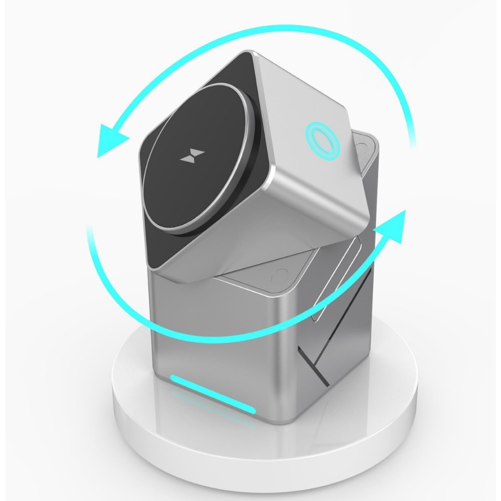 Station de charge rapide 15 W avec fonction de rotation automatique, support de chargeurs en ABS, compatible avec les chargeurs d'écouteurs de montre de téléphone