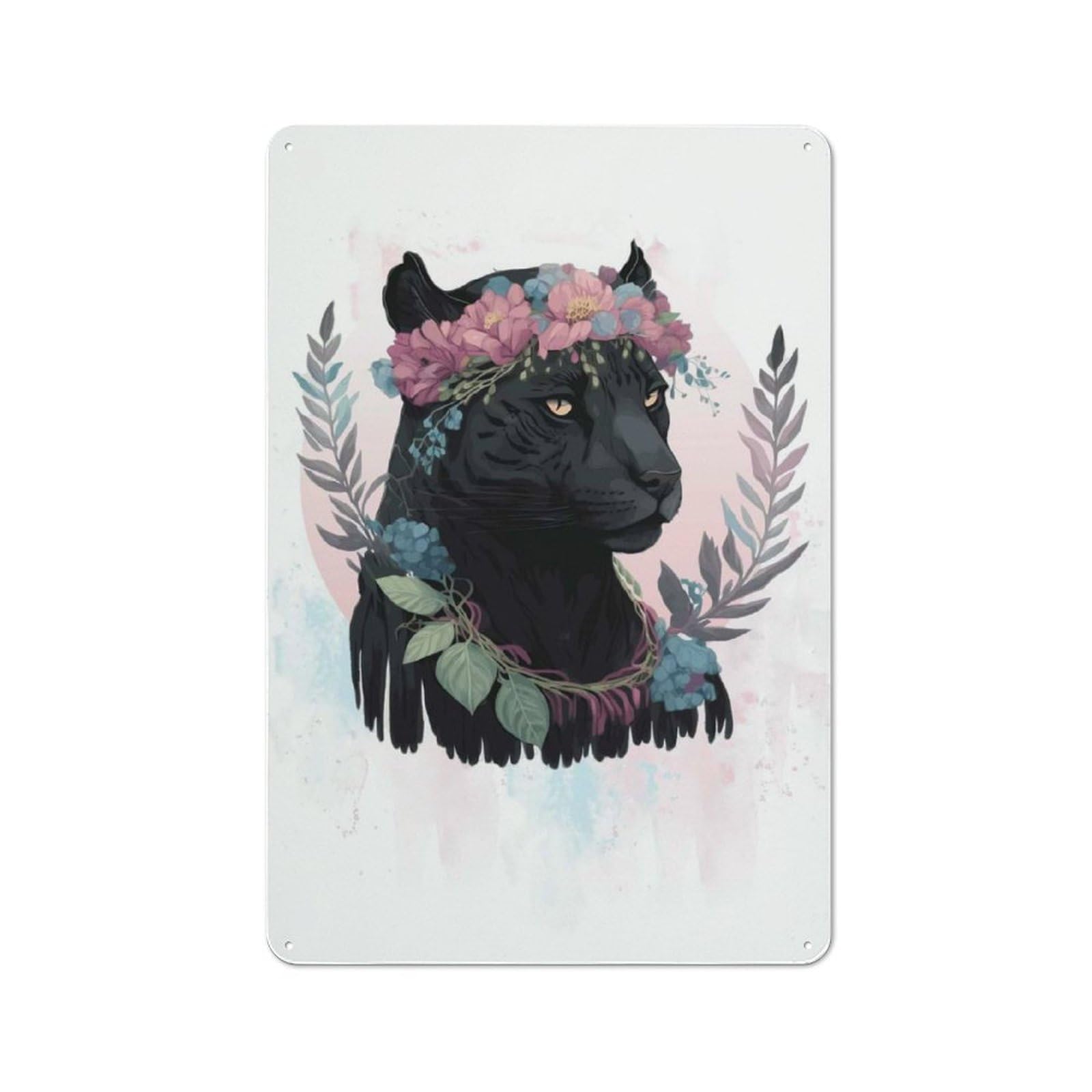 Junmoney Style-22 Retro Floral Watercolor Panther Metal Sign 30X20cm, Classic Pub Decor For Cafe, Pub, Workshop Or Home Bar, For Casual British Interiors