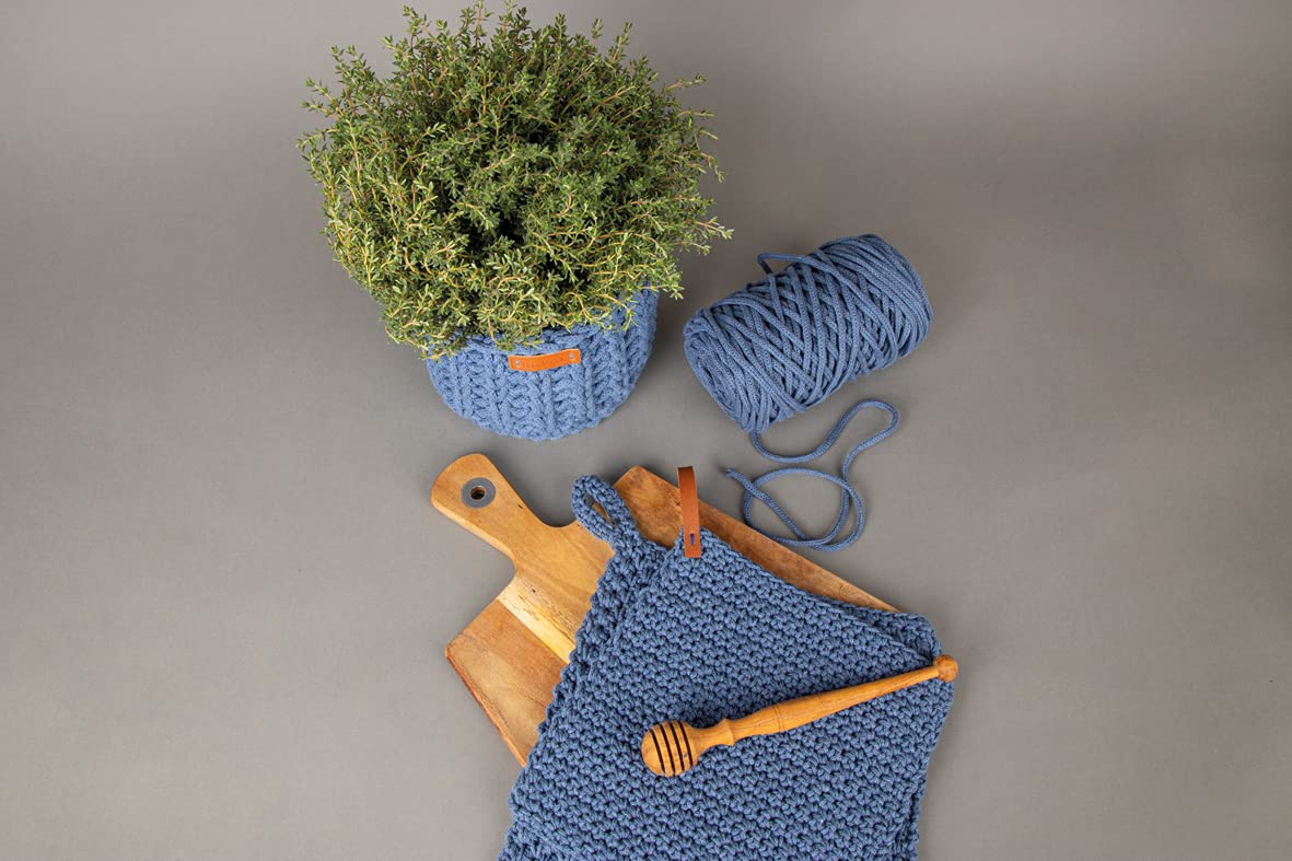 Rayher Braidy Recycling Yarn for Crafts and Decorations Crochet Yarn, Macrame Cord with a Diameter of 4mm, 60m, jeans blue, 42010372 - Image 3