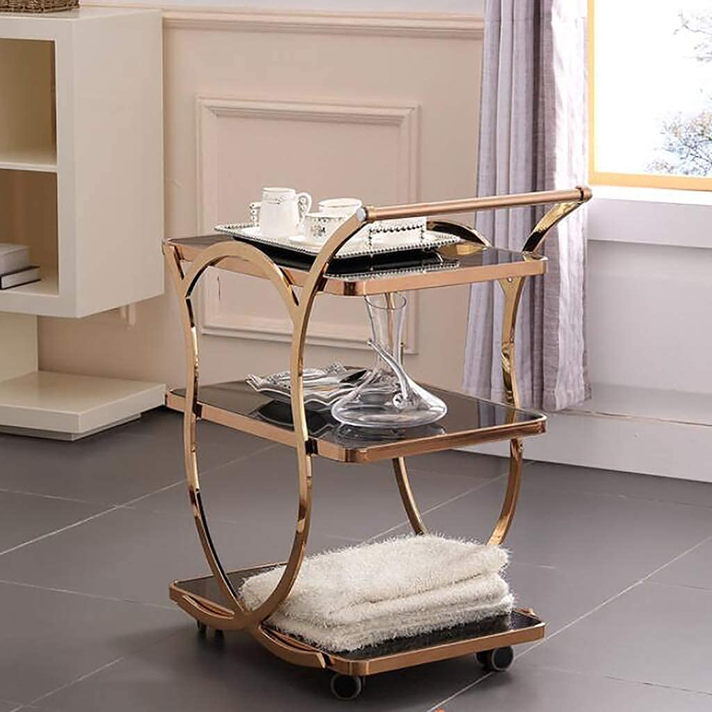 Carrello Portavivande Cornice Dorata 68 X 45 X 84 cm Carrello da tè su Ruote Carrello da Cucina in Metallo con Ruote in Vetro Carrello da Bar Carrello Rettangolare