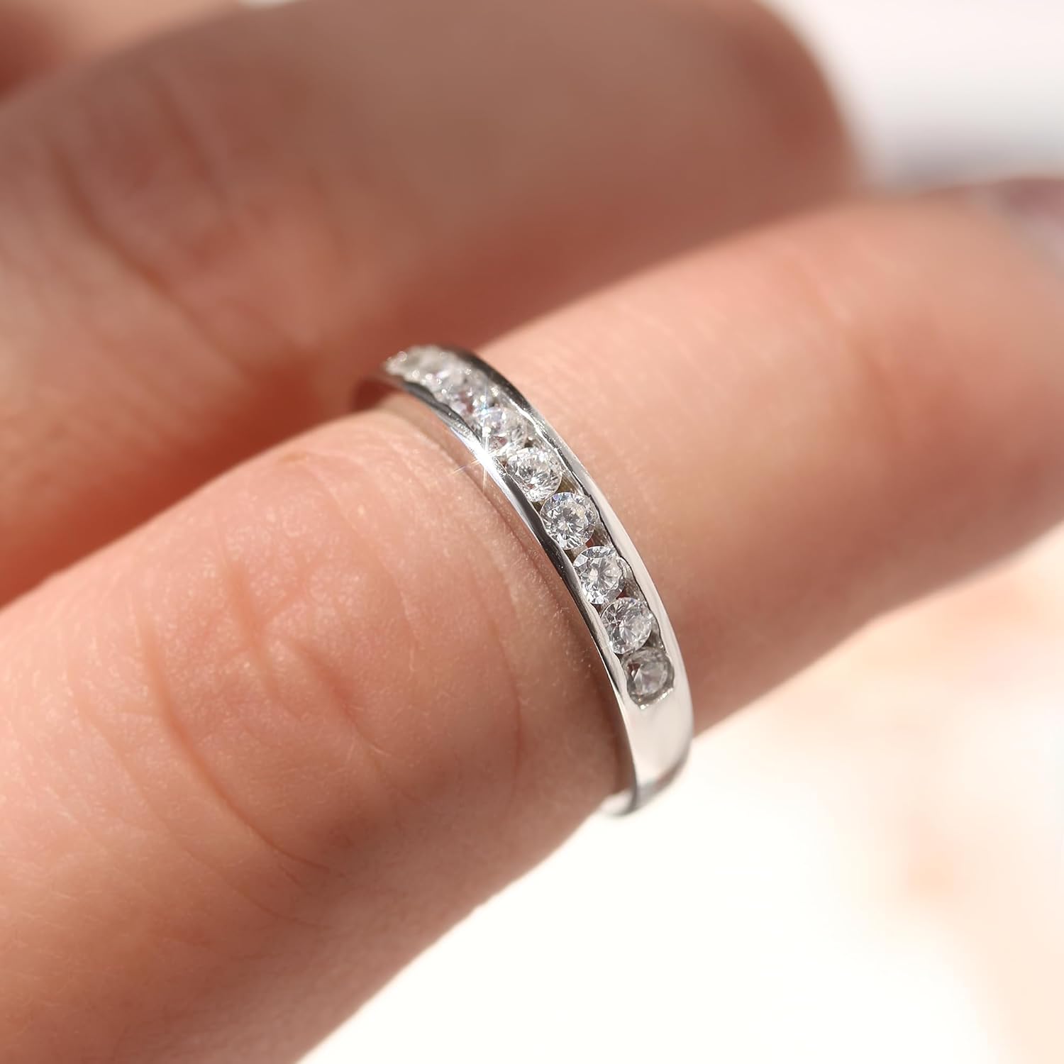 Sterling Silver Round CZ Channel Set Half Eternity Ring Band Anniversary Ring 4MM (Size 3 to 12)