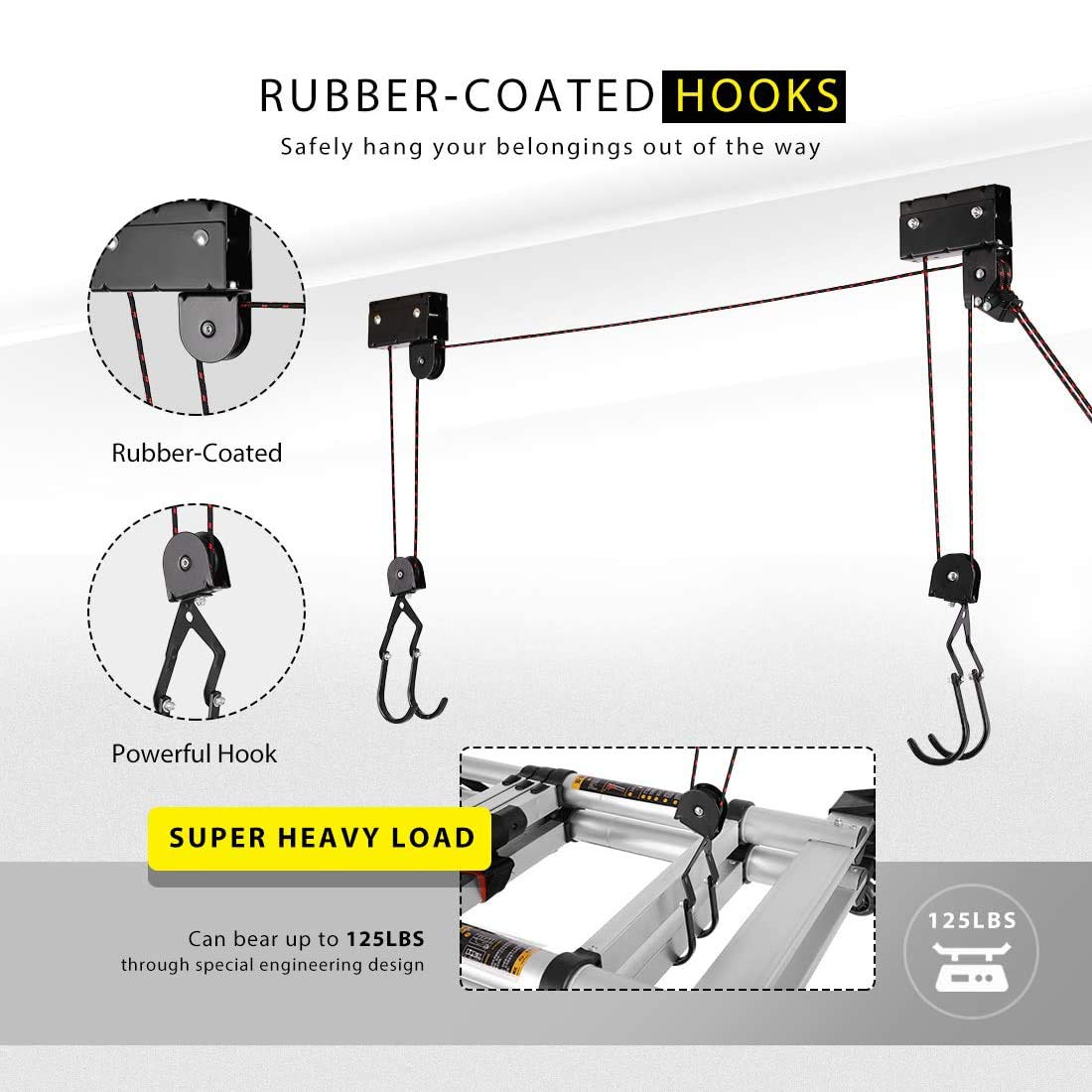 Kayak Hoist Lift Pulley System for Overhead Garage Storage Canoe