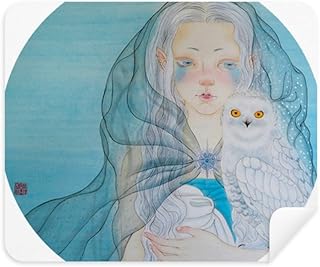 Blue White Owl Girl Chinese Style Watercolor Cleaning Cloth Screen Cleaner 2pcs Suede Fabric