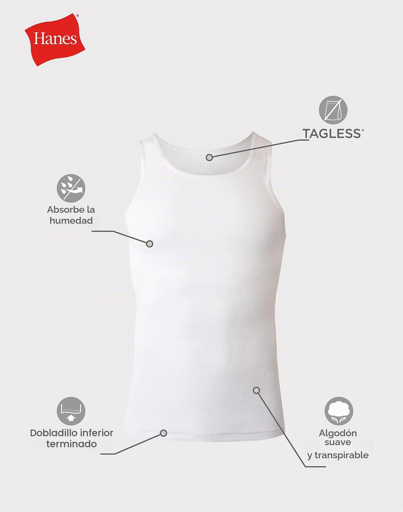 Hanes Undershirt Tank, Moisture-Wicking Ribbed, Lightweight Cotton Tank Undershirts, Black/White Options, Multi-Pack Ropa Interior Hombre (Pack de 6)